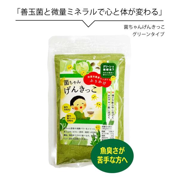 菌ちゃんげんきっこ（グリーンタイプ）腸活 粉末 野菜ふりかけ 海のミネラル 食材 海のミネラルと野菜の菌ちゃんパワー ミネラル 発酵力 食品微量栄養素たっぷりふりかけ 菌ちゃん元気っこ