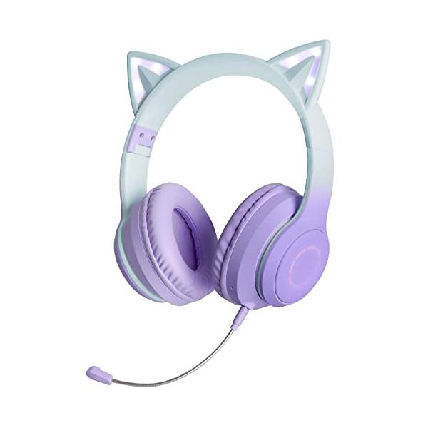 QuiExact 猫耳ヘッドホン イヤホン ワイヤレス Bluetooth5.1 発光 折りたたみ マイク付き 有線 無線両用 軽量 通気性 柔