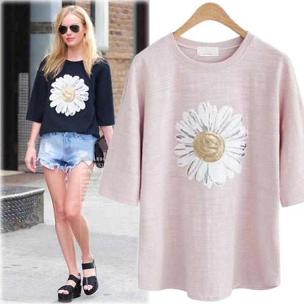 Laセレブファッションスタイル レディスファッション カジュアル ゆったり 着やせ 半袖 ヒマワリ スパンコール Tシャツ M2261 Buyee Buyee 日本の通販商品 オークションの代理入札 代理購入