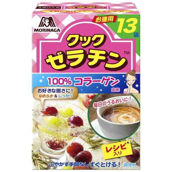 森永製菓 クックゼラチン 13袋入り (5g×13P)×4箱内容量:(5g×13P)×4箱カロリー:1袋(5g)当り 18kcal原材料:ゼラチン商品サイズ(高さ×奥行×幅):110mm×220mm×74mm