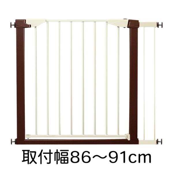 取付幅86〜91cmに対応、設置に必要なパーツがすべてセットになっています。＜主な特徴＞かんたん設置（つっぱり式）、オートクローズ、扉開放、ダブルロック■商品名シンプルベビーゲートSTプラス＋サイドパネル10■カラーブラウン×アイボリー■メ...