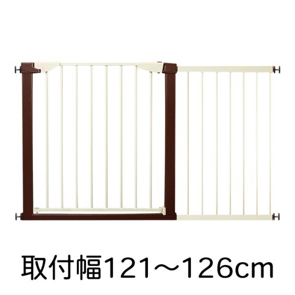 取付幅121〜126cmに対応、設置に必要なパーツがすべてセットになっています。＜主な特徴＞かんたん設置（つっぱり式）、オートクローズ、扉開放、ダブルロック■商品名シンプルベビーゲートSTプラス＋サイドパネル45■カラーブラウン×アイボリー...