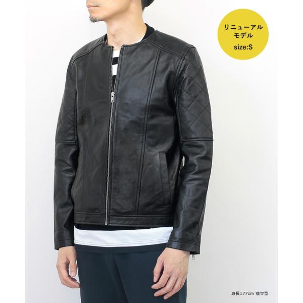 驚きの値段 直送商品短納期 本革 革ジャン レザージャケット メンズ ノーカラー ブラック 革ジャン メンズ 襟なし ラムレザー L957 ふだん着レザー L864 L957
