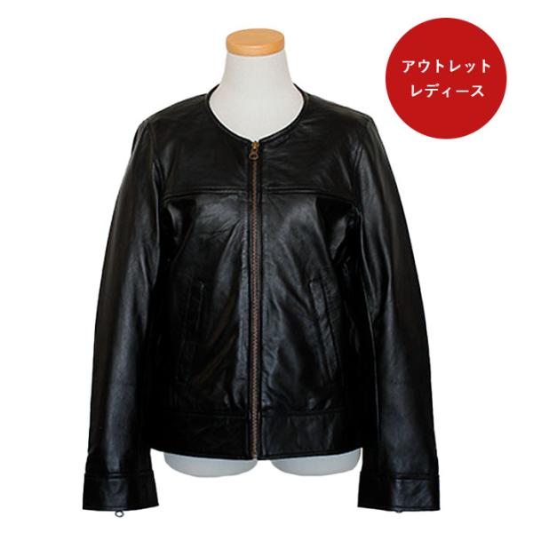 本革 ノーカラージャケット レディース Sサイズ ブラック アウトレット 訳あり 返品交換不可 OL31