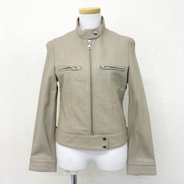 アウトレット 訳ありレザージャケット シングルライダース アウター 本革 革ジャン ラムレザー 羊革 グレージュ レディース 訳あり 交換・返品不可 ot-121
