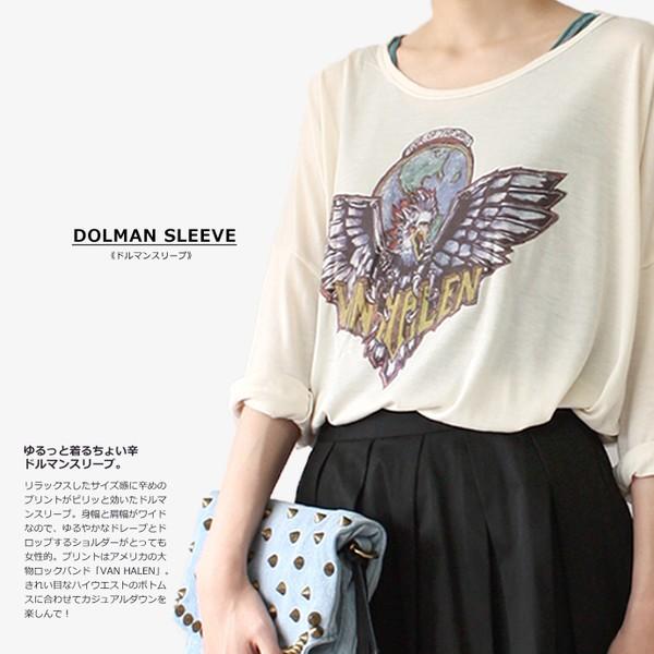 ドルマンスリーブ プリント Tシャツ レディース VAN HALEN ヴァンヘイレン ロック プリント TH229
