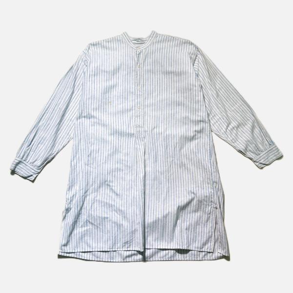 中古 グランパシャツ プルオーバー 長袖シャツ ストライプ  古着  UR-0015
