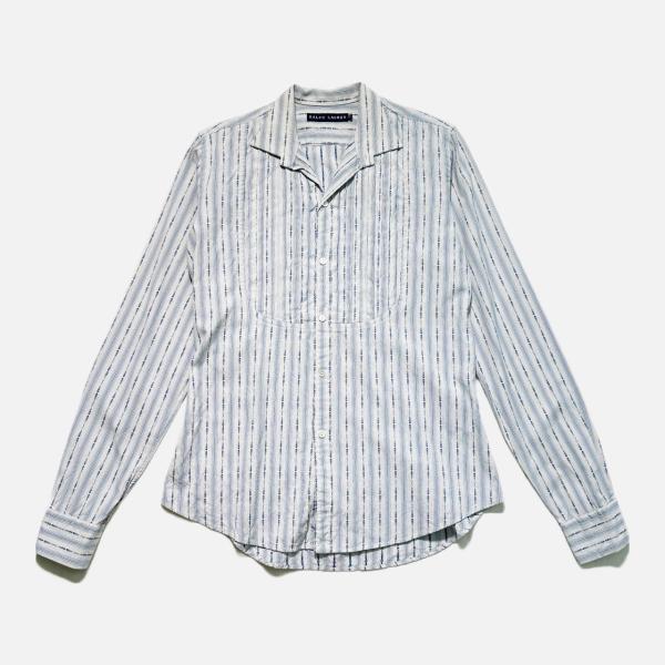 中古 90s 90年代 RALPH LAUREN ラルフローレン ドレスシャツ 長袖シャツ プリーツ ピンタック ネイティブ柄  Sサイズ  古着  UR-0024