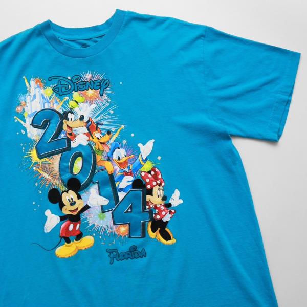 中古 Disney ディズニー ミッキーマウス フロリダ キャラクター プリント Tシャツ XLサイズ ライトブルー 水色 古着  UR-0402