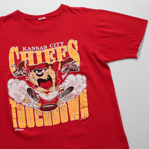 中古 90s 90年代 NFL タズマニアン・デビル シングルステッチ キャラクター プリント Tシャツ レッド 赤 古着  UR-0416