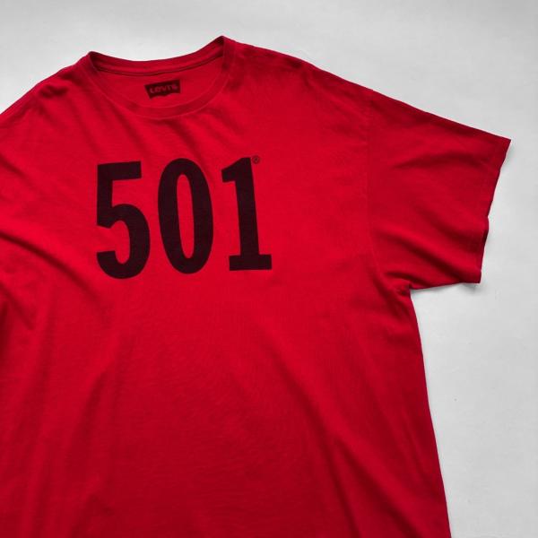 中古 Levis リーバイス 501 プリント Tシャツ 2XLサイズ レッド 赤 古着  UR-0445