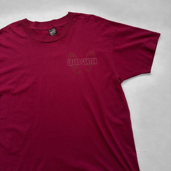中古 90s 90年代 アメリカ製 USA製 フルーツオブザルーム FRUIT OF THE LOOM シングルステッチ プリント Tシャツ XLサイズ えんじ色 古着  UR-0448
