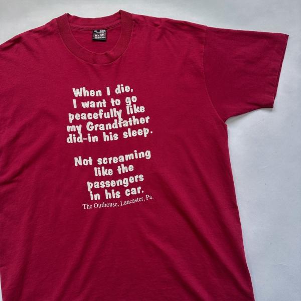 中古 90s 90年代 アメリカ製 USA製 フルーツオブザルーム FRUIT OF THE LOOM  シングルステッチ プリント Tシャツ XLサイズ えんじ色 古着  UR-0449