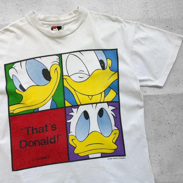 中古 ディズニー Disney ドナルド・ダック キャラクター プリント Tシャツ ホワイト 白 古着  UR-0495