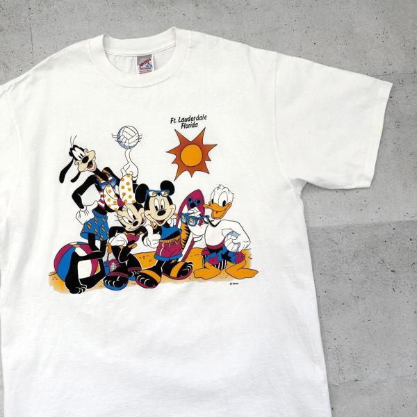 中古 ディズニー Disney ミッキーマウス キャラクター イラスト プリント Tシャツ Jerzees ジャージーズ XLサイズ ホワイト 白 古着  UR-0500