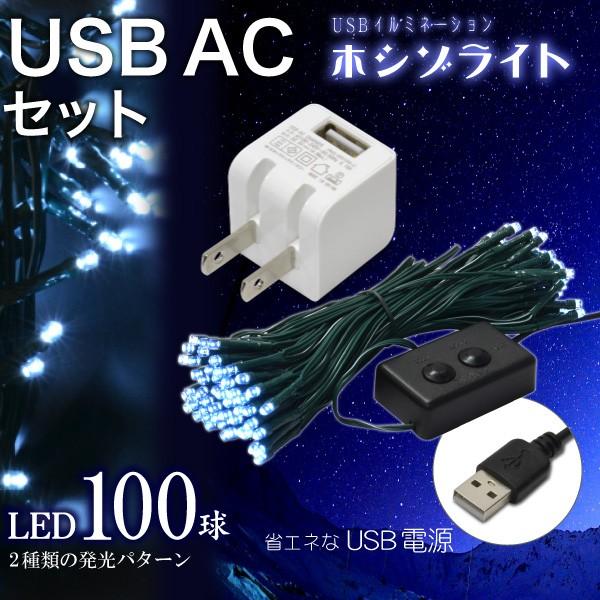 ((USB充電器付))USBイルミネーション ホシゾライト（ホワイト）+ USB AC 白 セット