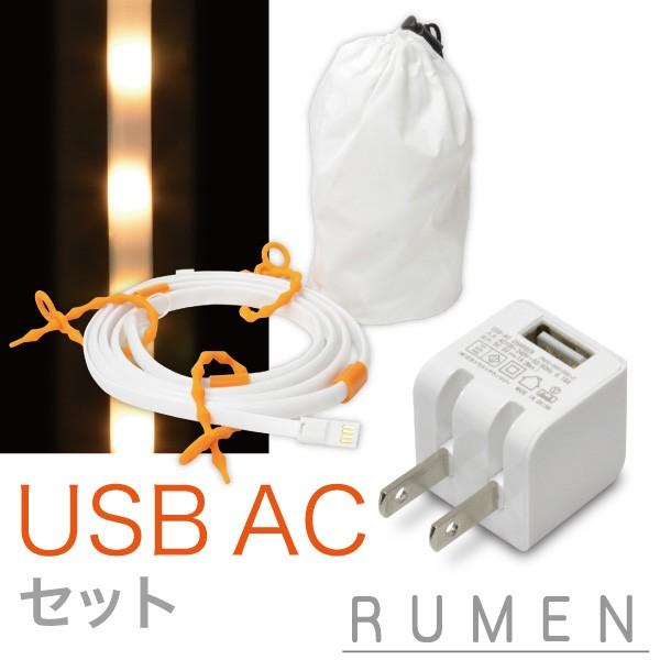 ((USB充電器付))RUMEN ルーメン LEDワイヤーライト USB 電球色+ USB AC 白 セット・アウトドアに最適 ランタンとしても使えます
