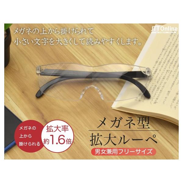 ルーペメガネ型ルーペ 1.6倍 拡大鏡 専用ポーチ クリーニングクロス メガネストラップ付
