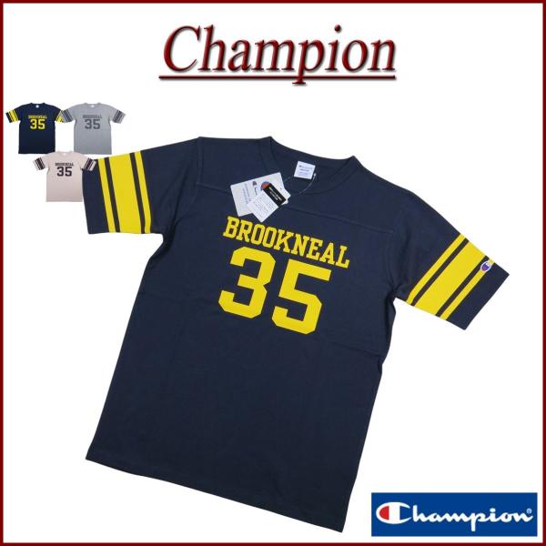 新品限定！チャンピオン90周年記念フットボール半袖TシャツX L/トリコロール 70's CHAMPION チャンピオン WIN フットボールTシャツ | 希少な