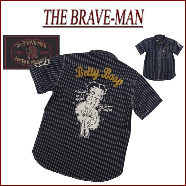 THE BRAVE-MAN × BETTY BOOP ザ・ブレイブマン × ベティ・ブープ ウォバッシュストライプ 半袖 ワークシャツ BBB-2219