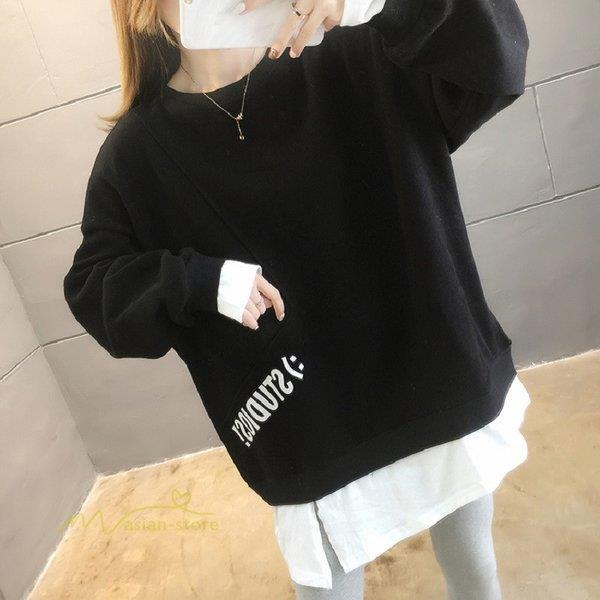 トレーナー レディース おしゃれ 重ね着風 スリット 秋物 トップス 薄手 プルオーバー お出かけ カジュアル ゆったり 体型カバー 部屋着 レジャー クルーネック Caiyu Juan Co 通販 Yahoo ショッピング