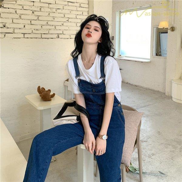 デニムサロペット オーバーオール デイリーコーデ ハイウエスト 無地 夏コーデ 水洗い ワイドパンツ ガウチョパンツ 着痩せ レディース ジーンズ Caiyun Juan Co 通販 Yahoo ショッピング