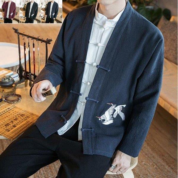 羽織 甚平 着物 綿麻 浴衣メンズ刺繍 カーディガン長袖 和服風 ジャケットコート春夏リネン 鶴柄日焼け止め Www Globalinternetsolutionsinc Com