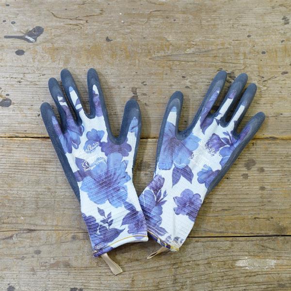お花の模様をプリントしたガーデニンググローブ（手袋）。特殊なスベリ止加工で優れたグリップ力発揮します。天然ゴムコーティングでぴったりフィットします。材質：天然ゴム・ポリエステルM：全長24　中指の長さ7.4　手の周り16.5cmL：全長25...