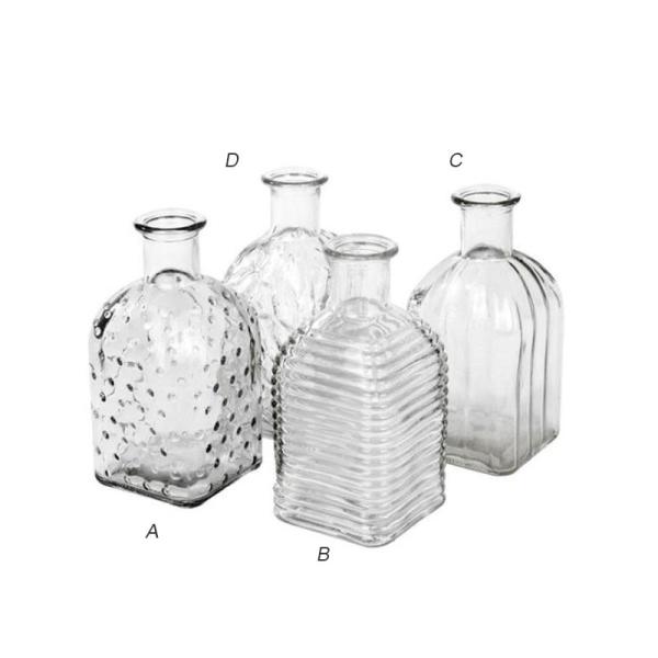 A~Dのデザインを選択してください。サイズ：幅6.5×高さ13×奥行6.5cm　材質：リサイクルガラス　色：クリア(透明)　製造：中国レトロなデザインで手作り感があるガラスのフラワーベースです。一輪挿し・瓶