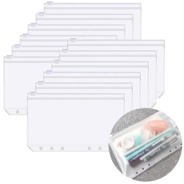 LWMINGALG 12枚 A5 バインダーポケット 6穴 システム手帳ポケット バインダージッパーフォルダー PVC 透明バインダー 差し替え 多功