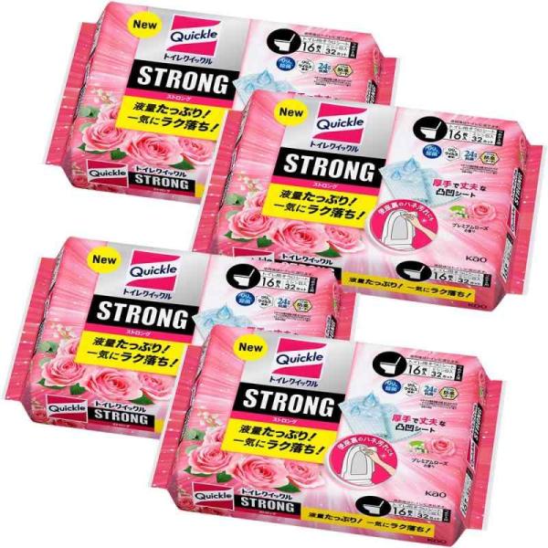他サイト： クイックル 【まとめ買い】トイレストロング トイレシート 液量たっぷり 便座裏のハネ汚れも一気にラク落ち プレミアムローズの香り 替え16枚×4個の商品画像