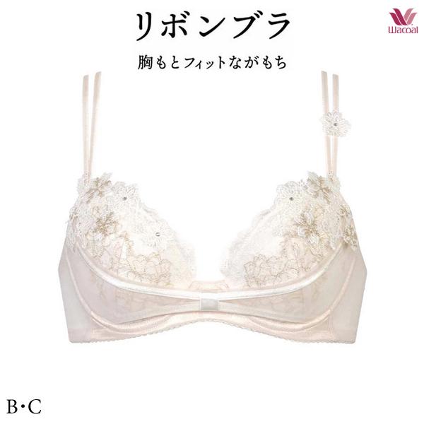 ワコール nanakoななこコラボ ブラジャー リボンブラ 胸もとフィットながもち ブラジャー BXD409 3/4カップワイヤー B・Cカップ