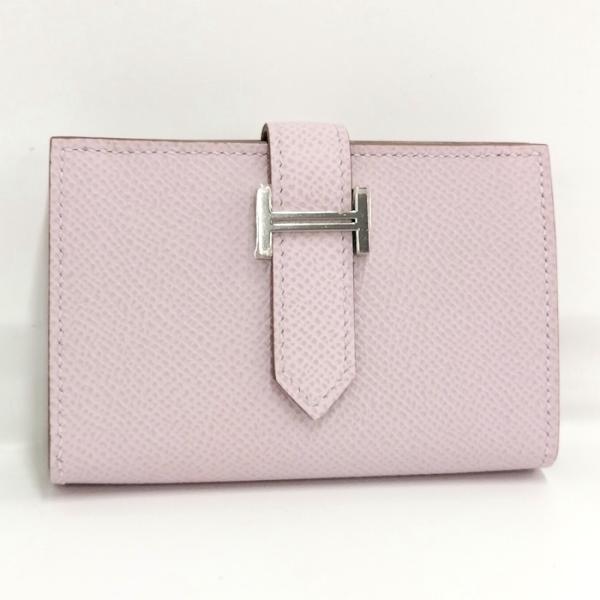 HERMES 二つ折り財布 ベアン コンパクト ミニ レザー ピンク U HERMES 二つ折り財布 ベアン コンパクト ミニ レザー ピンク U