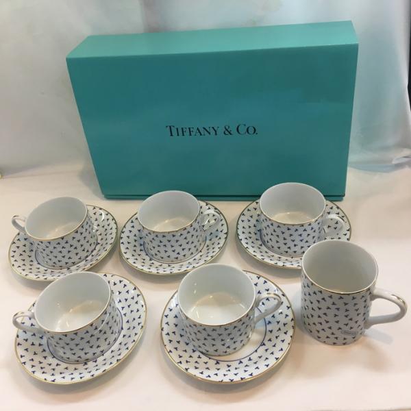 【中古】Tiffany&Co. ティファニー ダンシングT カップ&ソーサー 5客セット マグカップ付き [jgg]