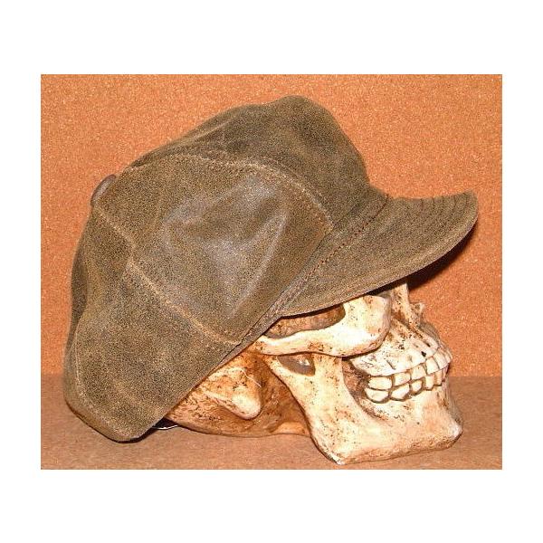 New York Hat ニューヨークハット 高級 ビンテージ加工 レザー製 キャスケット アンティーク スピットファイアー 茶 Lサイズ 約58cm 帽子 ハンチング Andsa Fr