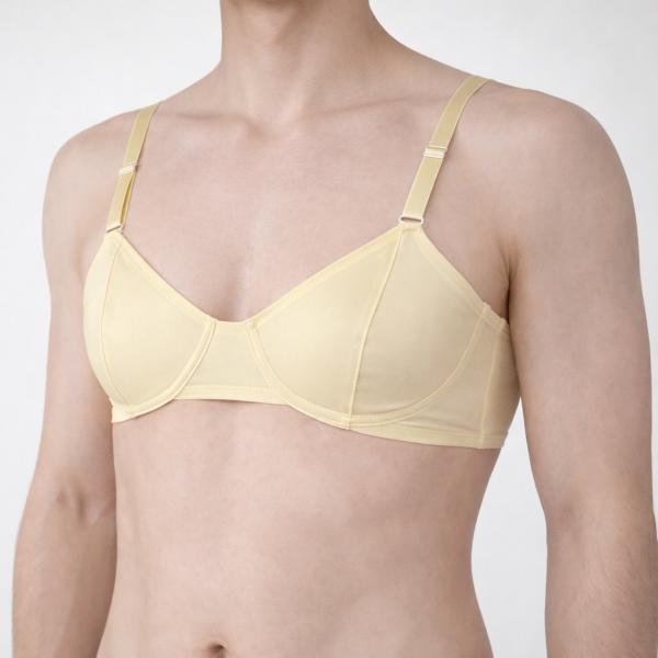 メンズブラ 男性用ブラジャー こんな気持ちブラ mbr-539  フラット サテンパワーネット イエロー　