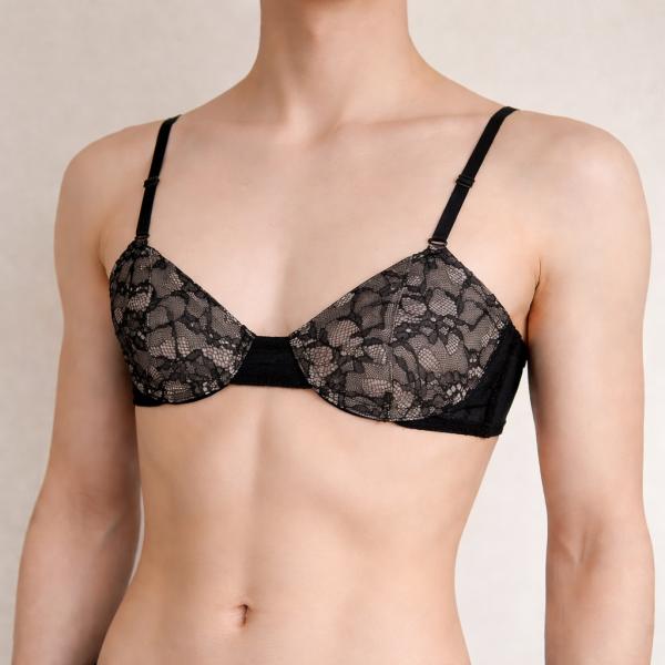 メンズブラ 男性用ブラジャー こんな気持ちブラ レース仕様 フラット mbr-540 ブラック