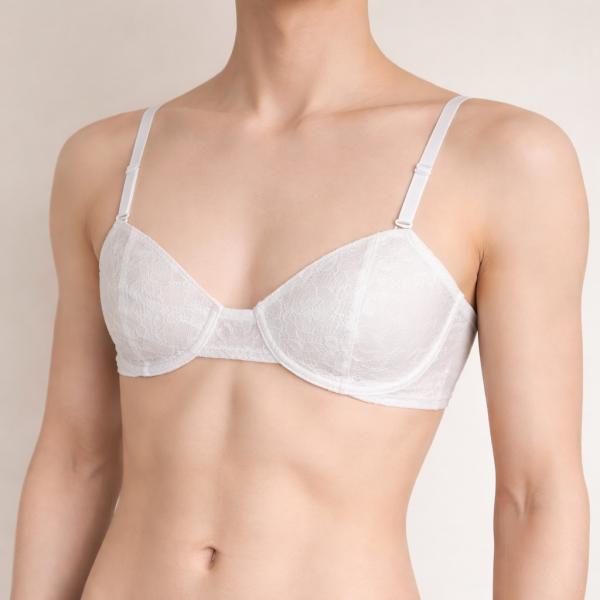メンズブラ 男性用ブラジャー こんな気持ちブラ レース仕様 フラット mbr-542  オフホワイト