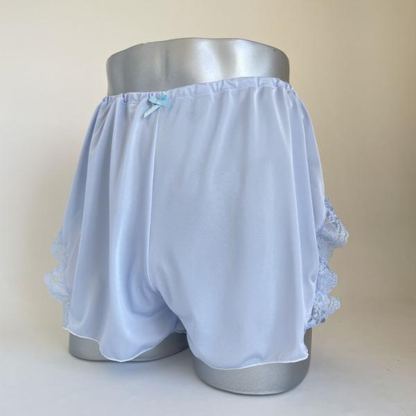 男性用レースショーツ フレアーパンツ ブルーlight blueシリーズ レース 日本製 M L XL メンズショーツ 男性用パンティ トランスジェンダー