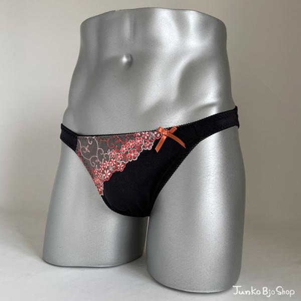 男性下着 ビキニ ハーフバック ブラック オレンジ 花柄 レース 日本製 メンズショーツ セクシー かわいい 黒 男性用パンティー ネコポス便可