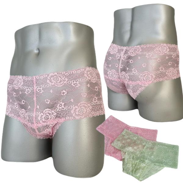 男性用下着総レースハーフバック msh-1667 kawaiiシリーズ ピンク ライトグリーン