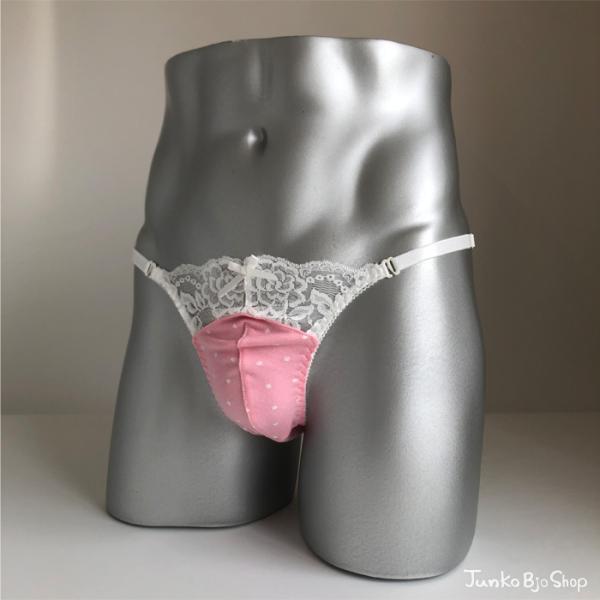 男性用レースショーツ パイル両Ｚスキャンティー ピンク 日本製 メンズショーツ セクシー かわいい ドット柄 水玉 下着 インナー