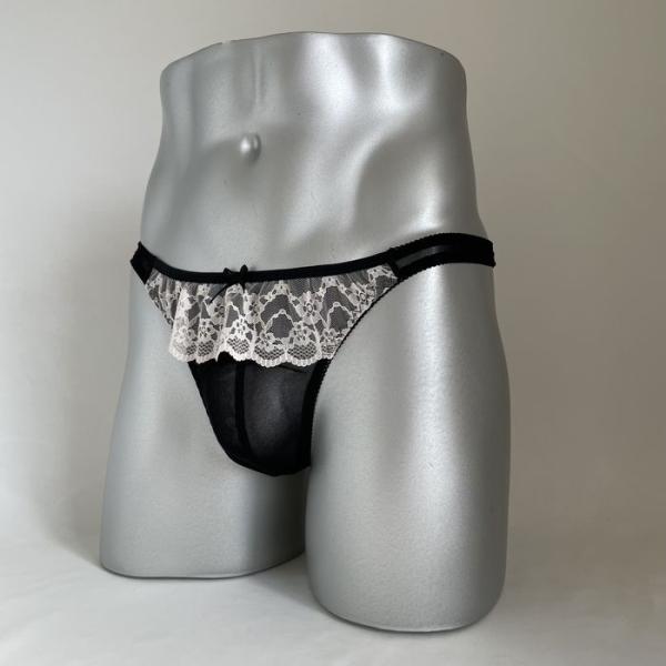 男性用スキャンティー ブラック　ライトピンクフリル レース  日本製 Ｍ Ｌ XL 可愛い エレガント セクシーメンズショーツ 男性用パンティ ネコポス便可