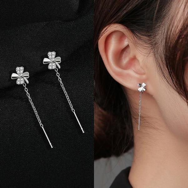 ピアス クローバー 四つ葉 チェーン ジルコニア ロング 揺れる シルバー レディース 女性 シンプル 上品 大人 おしゃれ かわいい かっこいい キレイめ 高見え