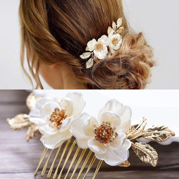 ◇和装・洋装どちらにも合わせやすいヘアコーム花モチーフとリーフ型メタルパーツを丁寧に組み合わせたヘアコームです。和服と洋服どちらにも合わせやすい落ち着いた色合い、上品なデザインが特徴。結婚式や成人式、卒業式などのイベントはもちろん、普段使い...