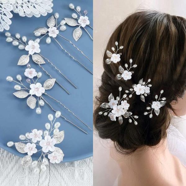 ◇和装・洋装どちらにも合わせやすいフラワーヘアピン 5点セット花飾り・パール・リーフモチーフを丁寧に繋げた髪飾りです。白花の中央に淡いピンクの組み合わせが清楚な装いを演出。和服と洋服どちらにも合わせやすい上品なデザインが特徴です。5点すべて...
