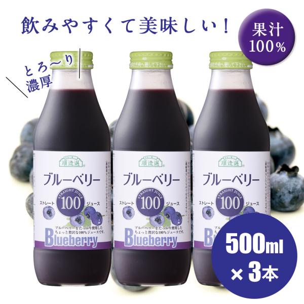 順造選 果汁100％ ブルーベリージュース 500ml×3本入 無添加 公式 メーカー直送 ストレート ブルーベリー