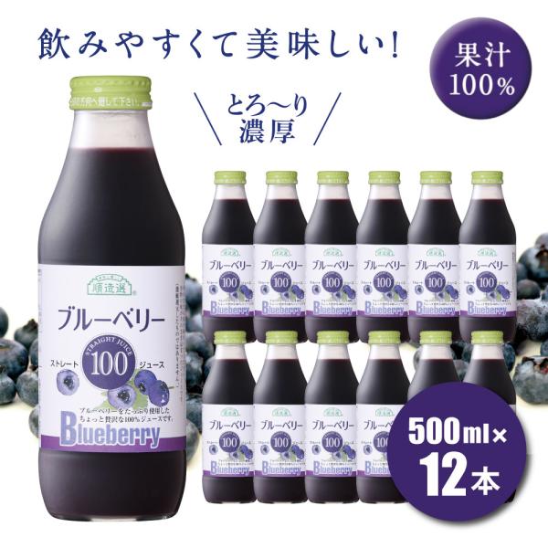 順造選 果汁100％ ブルーベリージュース 500ml×6本入 無添加 公式メーカー直送 ストレート ブルーベリー