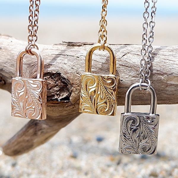 ハワイアンジュエリー ネックレス ステンレス パドロック 南京錠 鍵