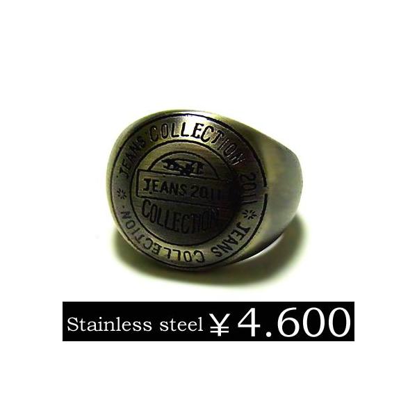 指輪 アンティークゴールド カレッジ風ステンレスリング/ステンレスアクセサリー/ブラック 年度末 sale